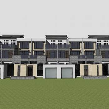 中式双拼别墅建筑SU模型下载_sketchup草图大师SKP模型