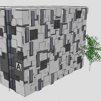 现代单元楼设计概念楼SU模型下载_sketchup草图大师SKP模型