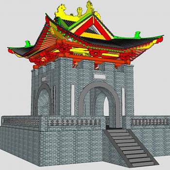 古建筑斗拱钟鼓楼SU模型下载_sketchup草图大师SKP模型