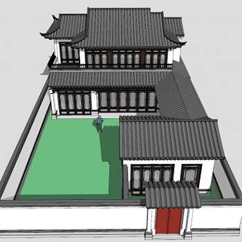 中式合院建筑住宅SU模型下载_sketchup草图大师SKP模型