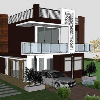 现代小型别墅建筑住宅SU模型下载_sketchup草图大师SKP模型