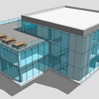 学校食堂玻璃幕墙建筑SU模型下载_sketchup草图大师SKP模型