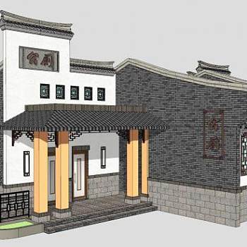 中式公厕建筑SU模型下载_sketchup草图大师SKP模型