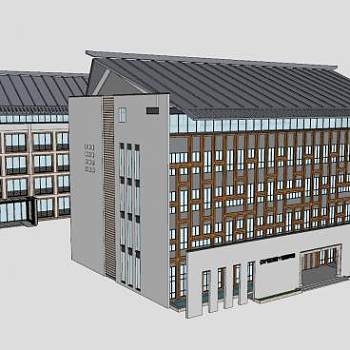 中式大楼建筑SU模型下载_sketchup草图大师SKP模型