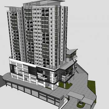 高层楼房住宅建筑SU模型下载_sketchup草图大师SKP模型