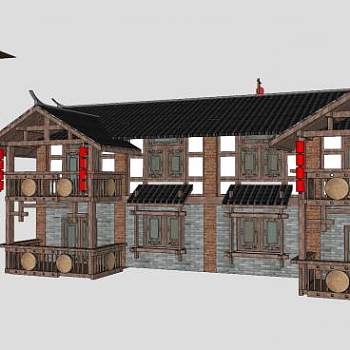 民宿酒店自建房SU模型下载_sketchup草图大师SKP模型