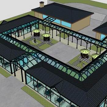 现代餐厅阳光房建筑SU模型下载_sketchup草图大师SKP模型
