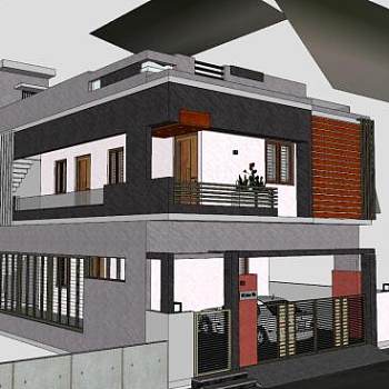 现代两层半别墅建筑住宅SU模型下载_sketchup草图大师SKP模型