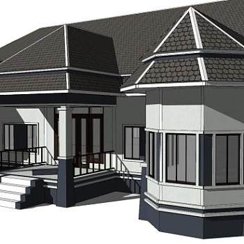 泰式风格别墅住宅建筑SU模型下载_sketchup草图大师SKP模型