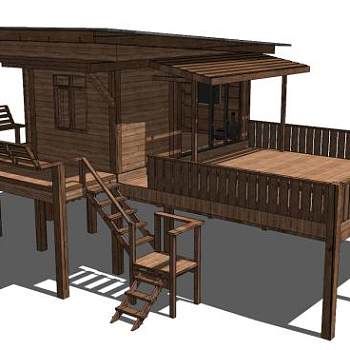 高脚木屋景观住宅SU模型下载_sketchup草图大师SKP模型