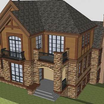 欧式坡屋顶住宅别墅建筑SU模型下载_sketchup草图大师SKP模型