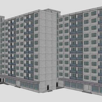 混泥土建筑公寓宿舍住宅SU模型下载_sketchup草图大师SKP模型