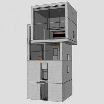 日式混泥土住宅私人房建筑SU模型下载_sketchup草图大师SKP模型