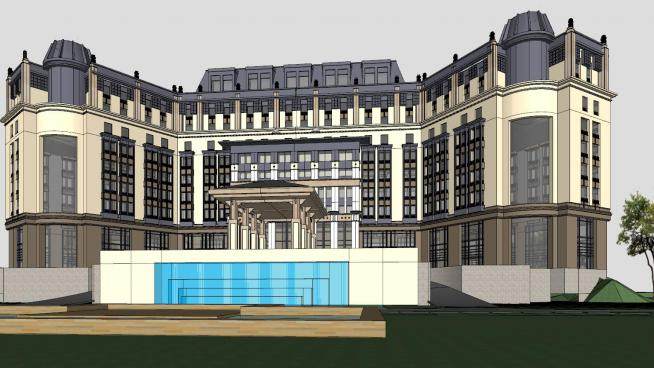 欧式外观酒店建筑SU模型下载_sketchup草图大师SKP模型