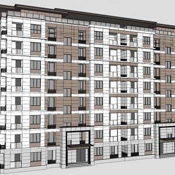 中式建筑小高层电梯楼SU模型下载_sketchup草图大师SKP模型