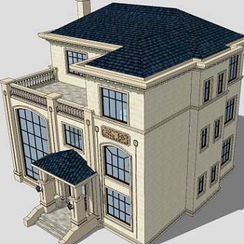 欧式两层别墅建筑住宅SU模型下载_sketchup草图大师SKP模型