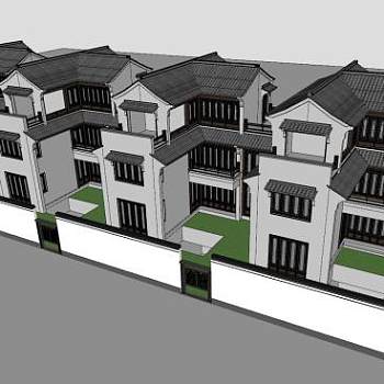 中式风联排别墅SU模型下载_sketchup草图大师SKP模型