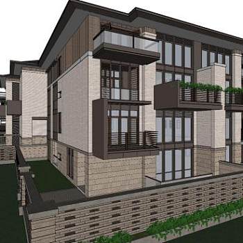 草原风格别墅小区SU模型下载_sketchup草图大师SKP模型