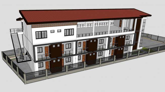 现代公寓住宅楼低层建筑SU模型下载_sketchup草图大师SKP模型