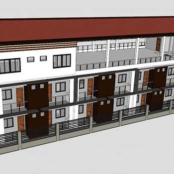 现代公寓住宅楼低层建筑SU模型下载_sketchup草图大师SKP模型