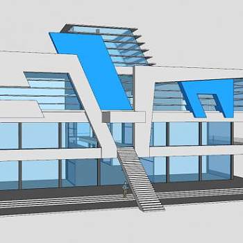 特色玻璃墙建筑房子SU模型下载_sketchup草图大师SKP模型