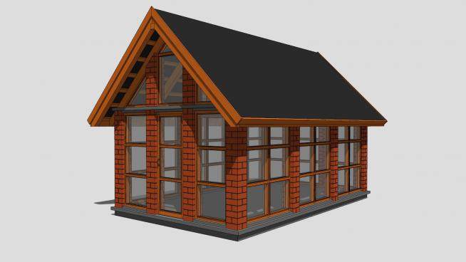 红砖小玻璃房子SU模型下载_sketchup草图大师SKP模型
