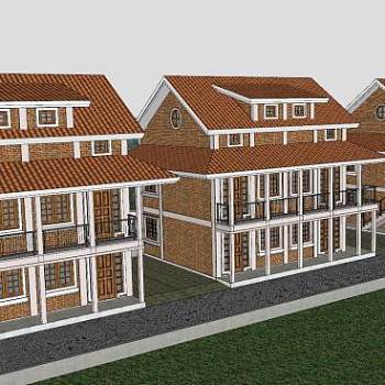 欧式红砖别墅建筑住宅SU模型下载_sketchup草图大师SKP模型