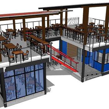 集装箱餐厅建筑SU模型下载_sketchup草图大师SKP模型