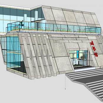 微型建筑图书馆SU模型下载_sketchup草图大师SKP模型