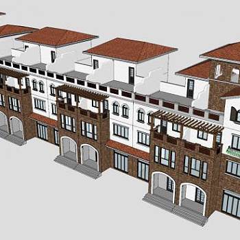 地中海排屋联排别墅建筑SU模型下载_sketchup草图大师SKP模型