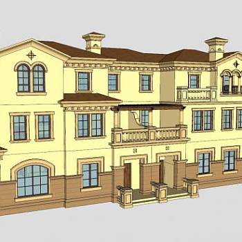 地中海别墅排屋SU模型下载_sketchup草图大师SKP模型