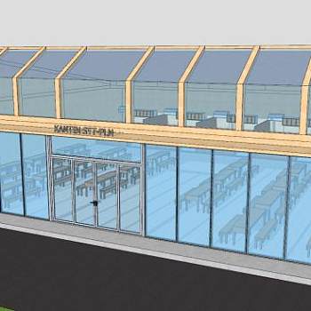 玻璃阳光房餐厅食堂SU模型下载_sketchup草图大师SKP模型