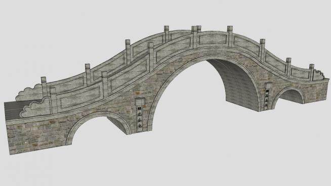 龙门石桥中式桥梁SU模型下载_sketchup草图大师SKP模型