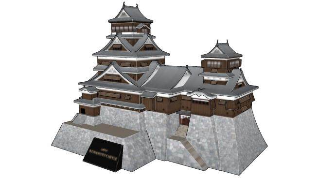日式古建城楼建筑SU模型下载_sketchup草图大师SKP模型