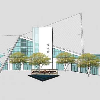 现代售楼部建筑SU模型下载_sketchup草图大师SKP模型