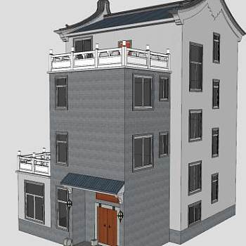 中式徽派农村别墅SU模型下载_sketchup草图大师SKP模型