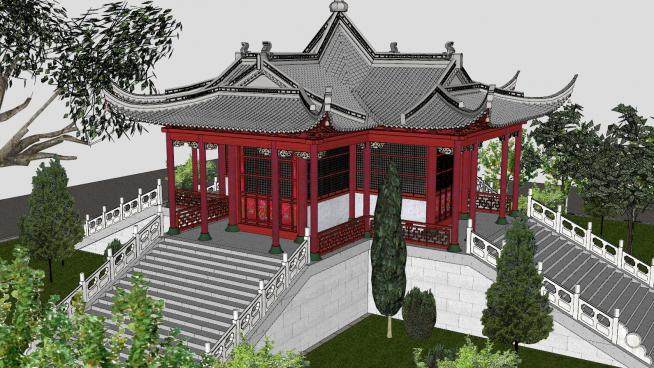 古建宝殿寺庙SU模型下载_sketchup草图大师SKP模型