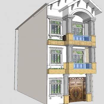 独栋住宅立面SU模型下载_sketchup草图大师SKP模型