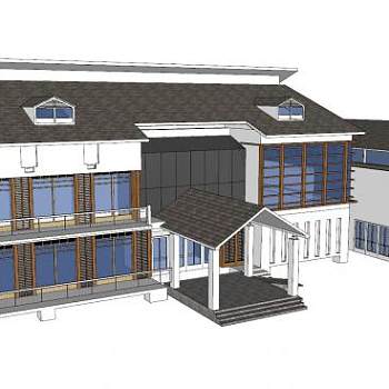 中式会所建筑二层SU模型下载_sketchup草图大师SKP模型