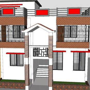 农村自建房二层别墅建筑SU模型下载_sketchup草图大师SKP模型