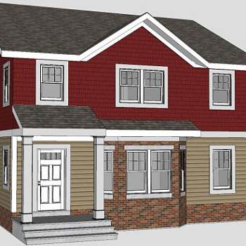 美式两层住宅建筑房屋SU模型下载_sketchup草图大师SKP模型