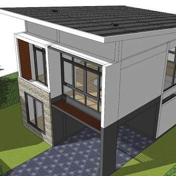 现代二层简单的小别墅SU模型下载_sketchup草图大师SKP模型