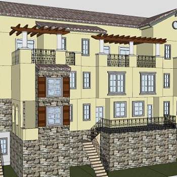 山地景观别墅建筑楼房住宅SU模型下载_sketchup草图大师SKP模型