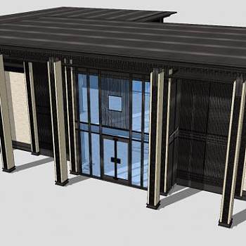 中式风格售楼处建筑SU模型下载_sketchup草图大师SKP模型