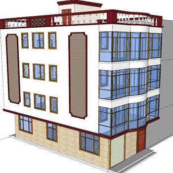 小旅馆酒店招待所建筑SU模型下载_sketchup草图大师SKP模型