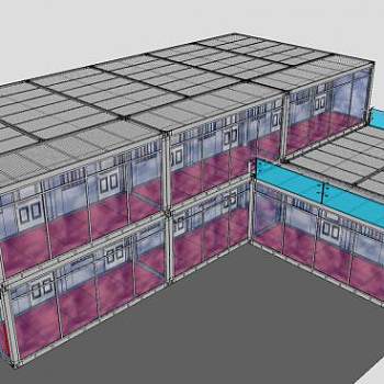 幕墙集装箱建筑SU模型下载_sketchup草图大师SKP模型