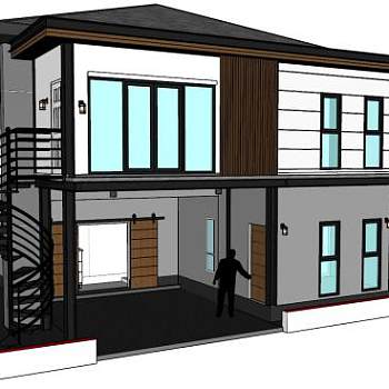 欧式二层住宅别墅房子SU模型下载_sketchup草图大师SKP模型