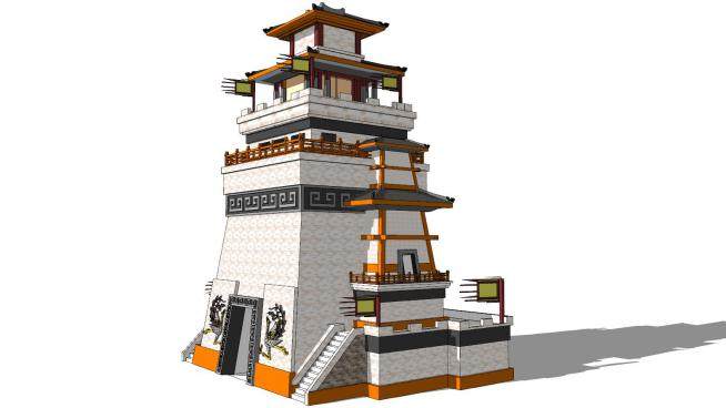 中式汉代风格古建城楼SU模型下载_sketchup草图大师SKP模型