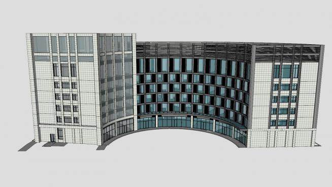 弧形办公楼建筑SU模型下载_sketchup草图大师SKP模型