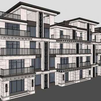 欧式现代叠拼别墅建筑SU模型下载_sketchup草图大师SKP模型